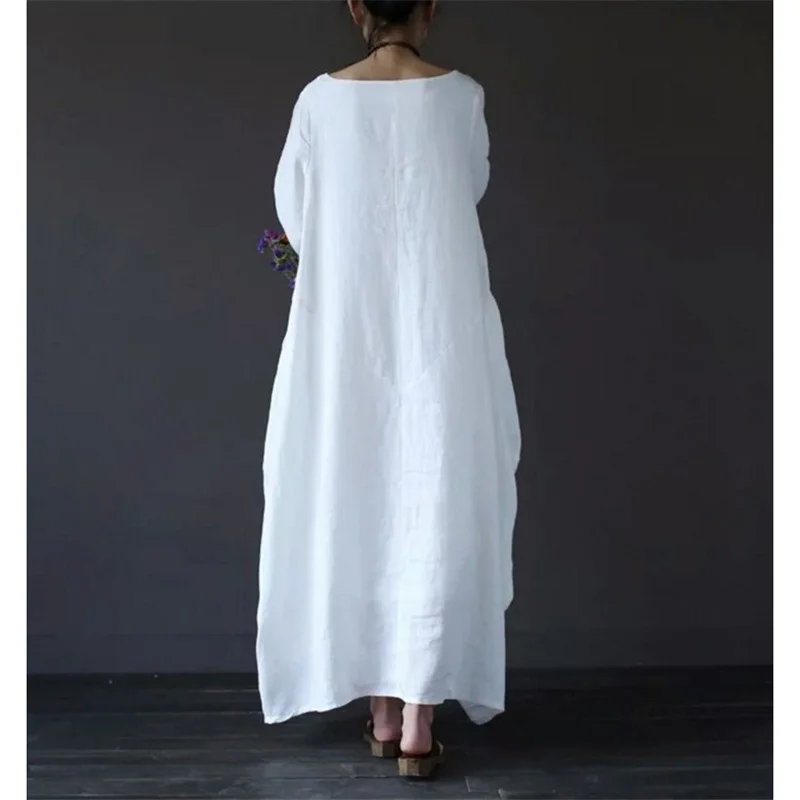 

Summer New White Red Green Dress Women 2021 Plus Size 5XL Loose Cotton Linen Round Neck Half Sleeve Fashion Dress Vestido N869