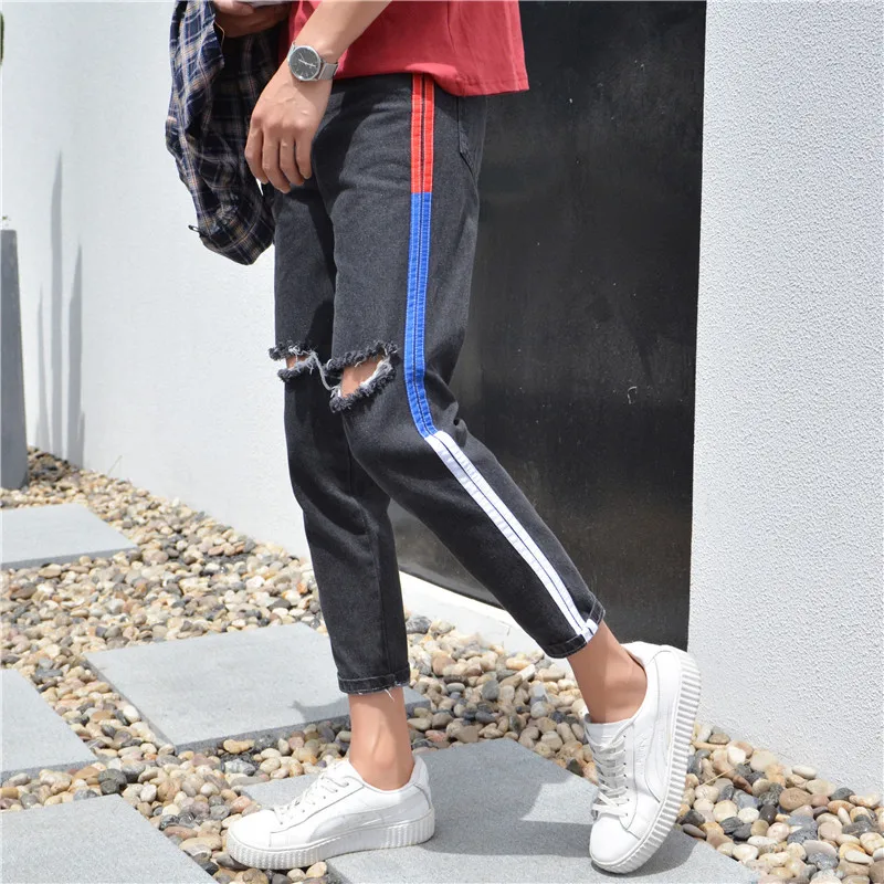 

Casual Style Denim Pants Ripped Personality Fashion Stretchy Breathable Washable Summer Male Slim Jeans