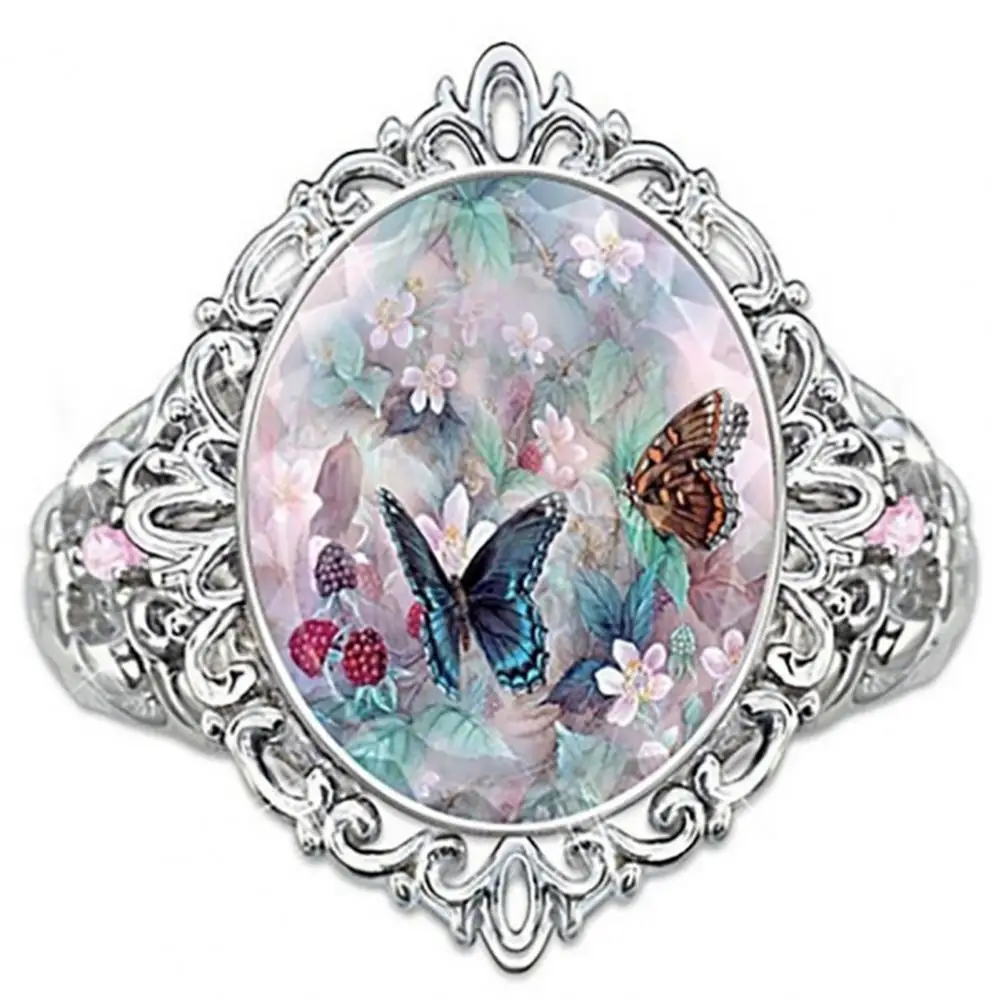 

Women Jewelry Accessory Elegant Decoration Oval Cut Enamel Flower Butterfly Ring for Party