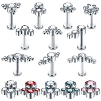 1pc steel labret bar rings cz gem cartilage helix tragus stud earrings bar piercings crystal body jewelry accessories gifts 16g