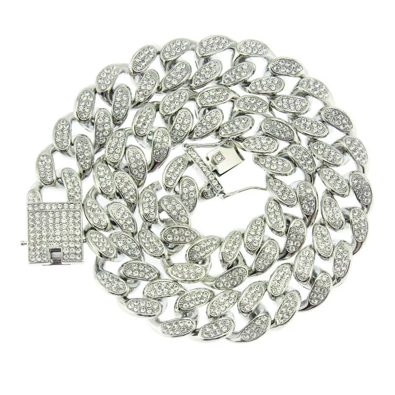 

Hip Hop Jewelry Fashion Iced CZ Mens NecklacesMetal Cuban Link Full With Pink Cubic Zirconia Stones Chain Jewelry