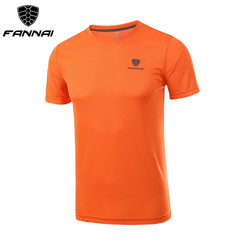FN015Orange FANNAI Мужская футболка, спортивные топы, футболки, быстросохнущая футболка для фитнеса, спортзала, мужские футболки для бега, Майки с коротким рукавом, спортивная одежда для тренировок - Цвет: FN015Orange