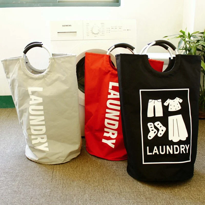 

Foldable Laundry Basket Dirty Clothes Storage bag With Alloy Handle Laundry Basket Waterproof Oxford Toy Cloth Organizer