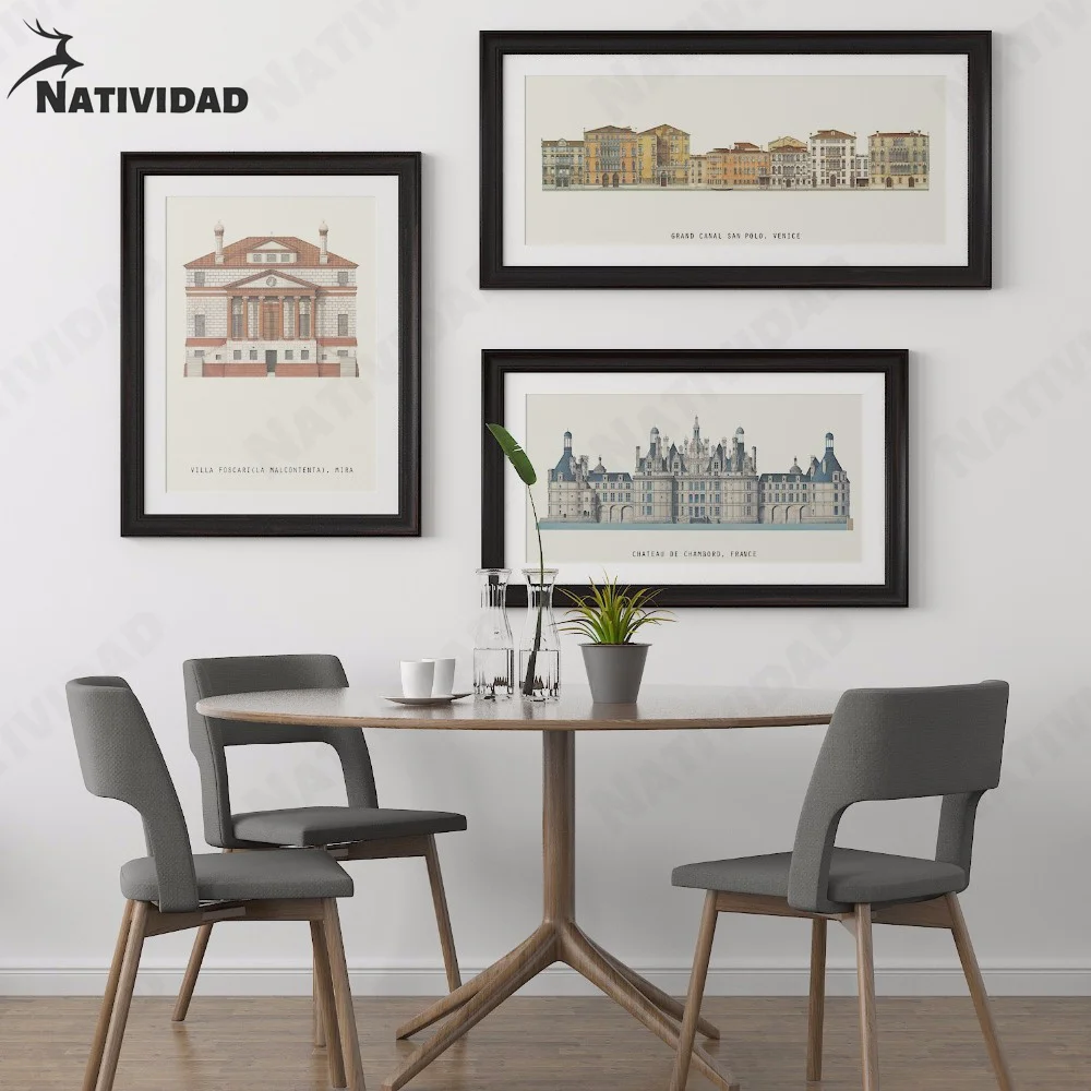 Классический Декор для дома настенный постер в стиле ретро архитектура рисунки