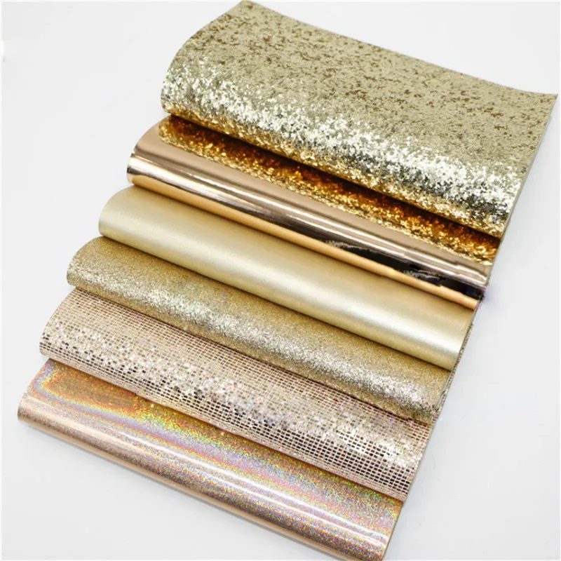 

6pcs/lot Synthetic Leather Fabric Shiny Glitter leather Fabric for Sewing, PU artificial leather for DIY bag materies