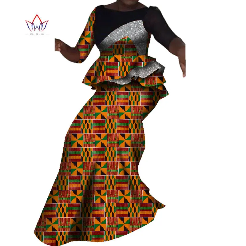 

African Style Women Clothing Half Sleeve African dashiki Outfit for Woman 2 Pieces Skirt Set Plus Size Clothing for Women WY7659