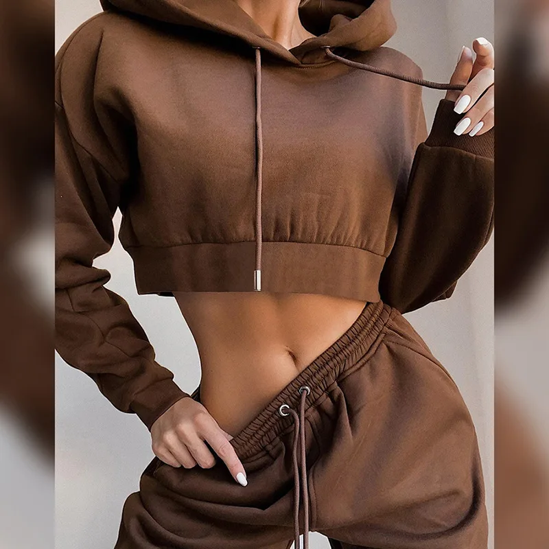 

Winter and autumn ladies fashion clothing sportswear hoodie sweatshirt and sweatpants leisure sports 2-piece set