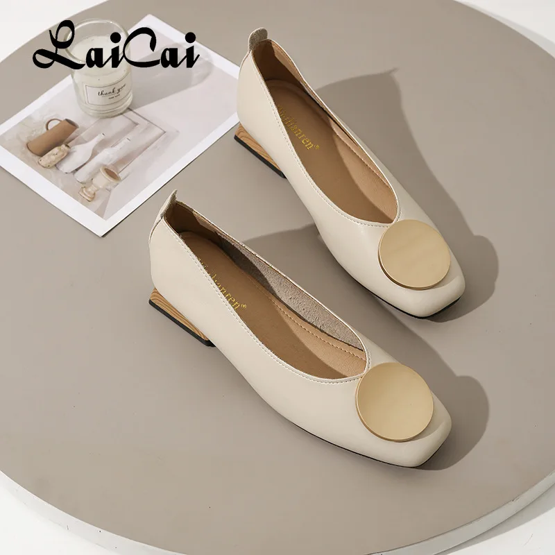 

Shoes for Woman Shallow Mouth Pumps 2021 Spring New Versatile Square Toe Granny Slip-on 41-43 Large Size Women's Shoe