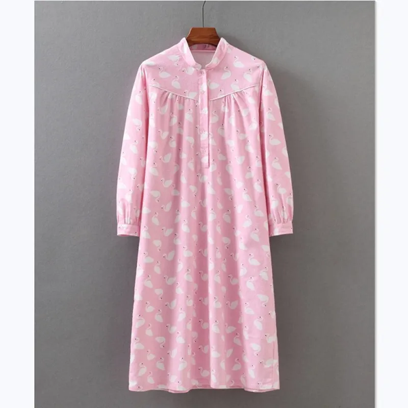 Ladies Long Dress Women's Nightdress Extra-long Pink Cotton 100% Nightgown Loose Fashion Print Robes