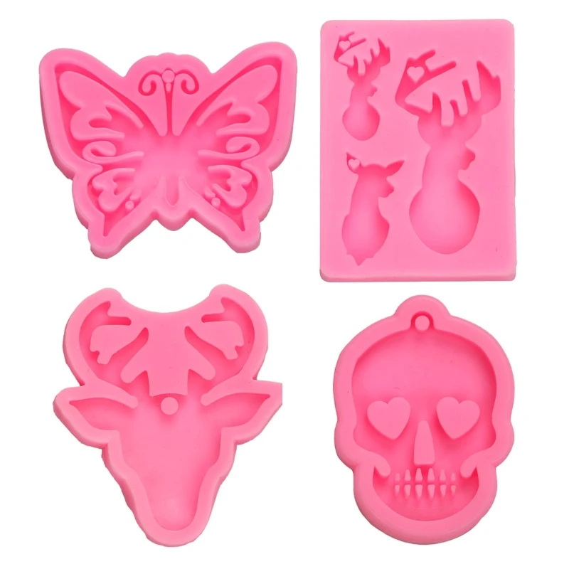 

4Pc Silicone Bone Round Butterfly Shape Pendant Resin Mold Dog Tag Keychain Mold