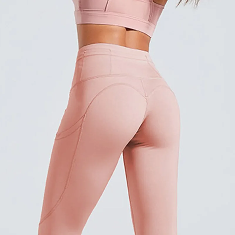 Y6067 Pink Kaminsky Soild лоскутные леггинсы женские сексуальные Peach Hart спортивные Леггинсы карманные фитнес Feminina фитнес высококачественные нейлоновые брюки - Цвет: Y6067 Pink