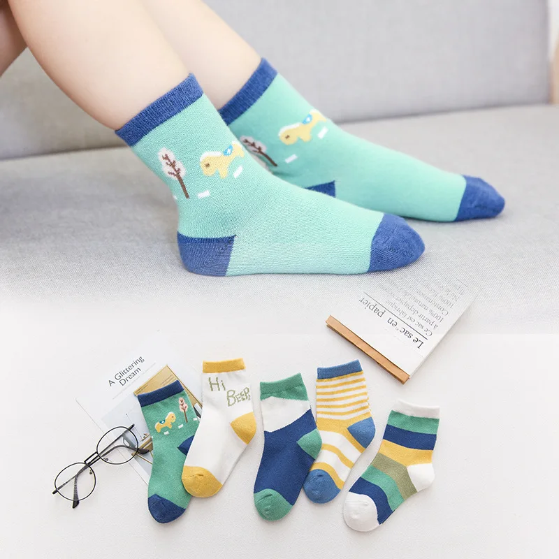 5 пар/лот Сезон весна-осень Детские носки осень-зима оптом повседневные с
