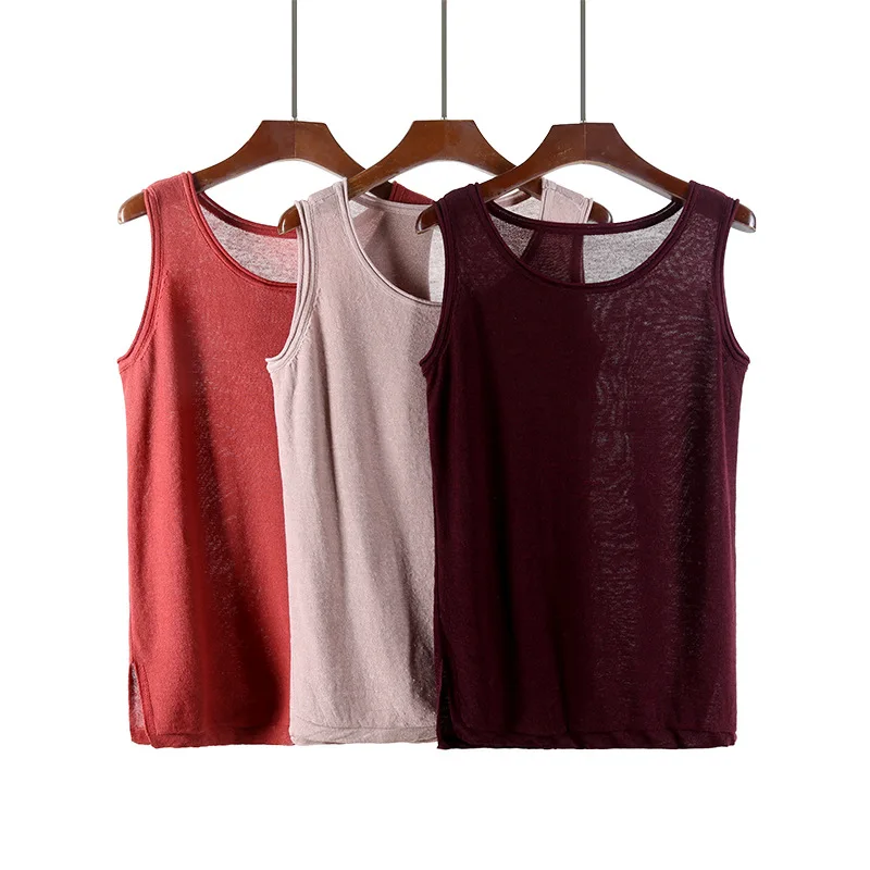 

Linen Knit Vest Top Women Summer Solid Harajuku Korean Tank Tops Sleeveless O Neck Pullover Female Slim Split Hem Vests