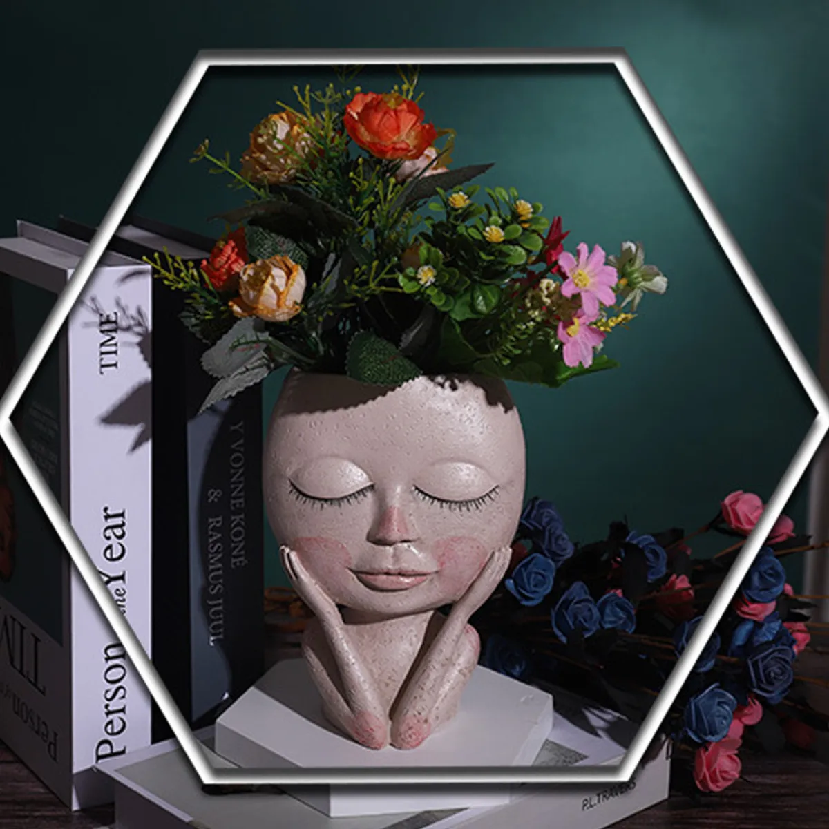 

New Nordic Girls Face Head Flower Planter Succulent Plant Flower Container Pot Flowerpot Figure Garden Decor Tabletop Ornament