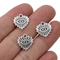 10pcs silver plated heart evil eye charm pendants for bracelet jewelry making necklace accessories diy craft 15mm