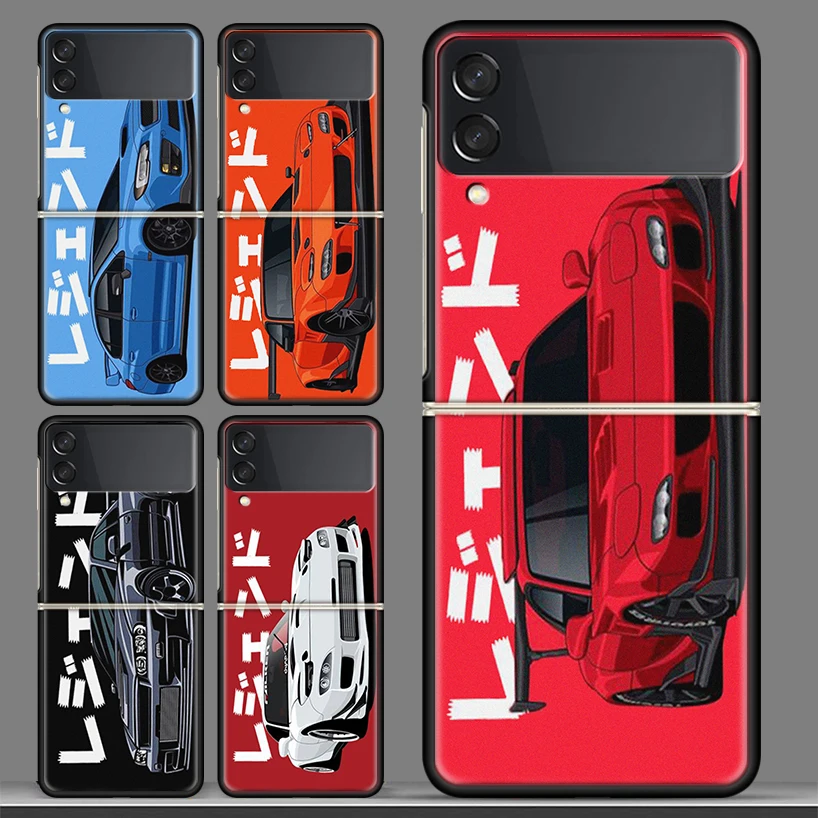 

JDM Tokyo Drift Sports Car Black Phone Case For Samsung Galaxy Z Flip 3 PC Cover ZFlip 3 5G Luxury Art Pattern Bumper Coque