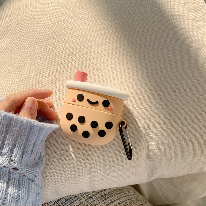 3D чехол для наушников Airpods Pro силиконовый с жемчужинами молочный чай наушники/Earpods