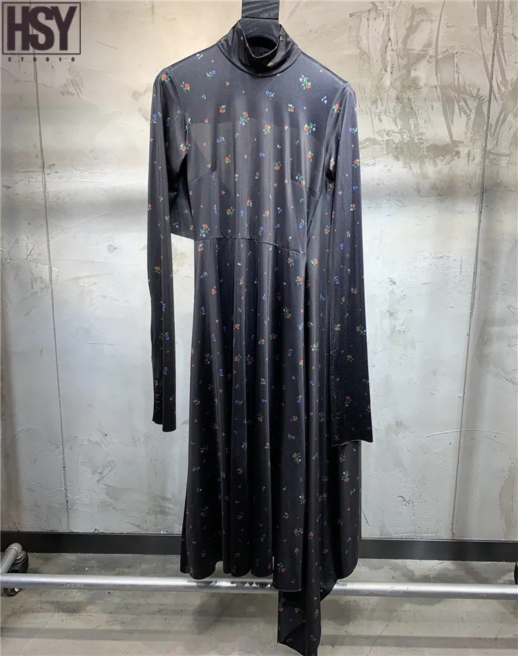 【HSY】2019 осень зима новые женские длинные рукава воротник с необычным цветочным