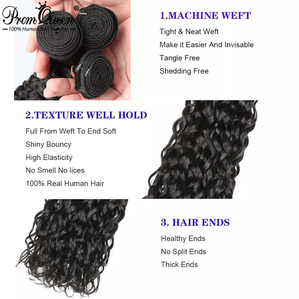 24 26 28 30 Inch Promqueen Water Wave 100% Human Hair Bundles Brazilian Natural Weave 9A Virgin Remy Bundle | Шиньоны и парики
