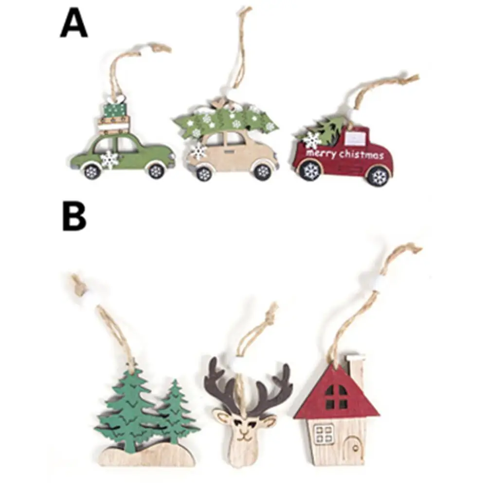3 шт. Рождественская подвесная деревянная креативная Автомобильная елка