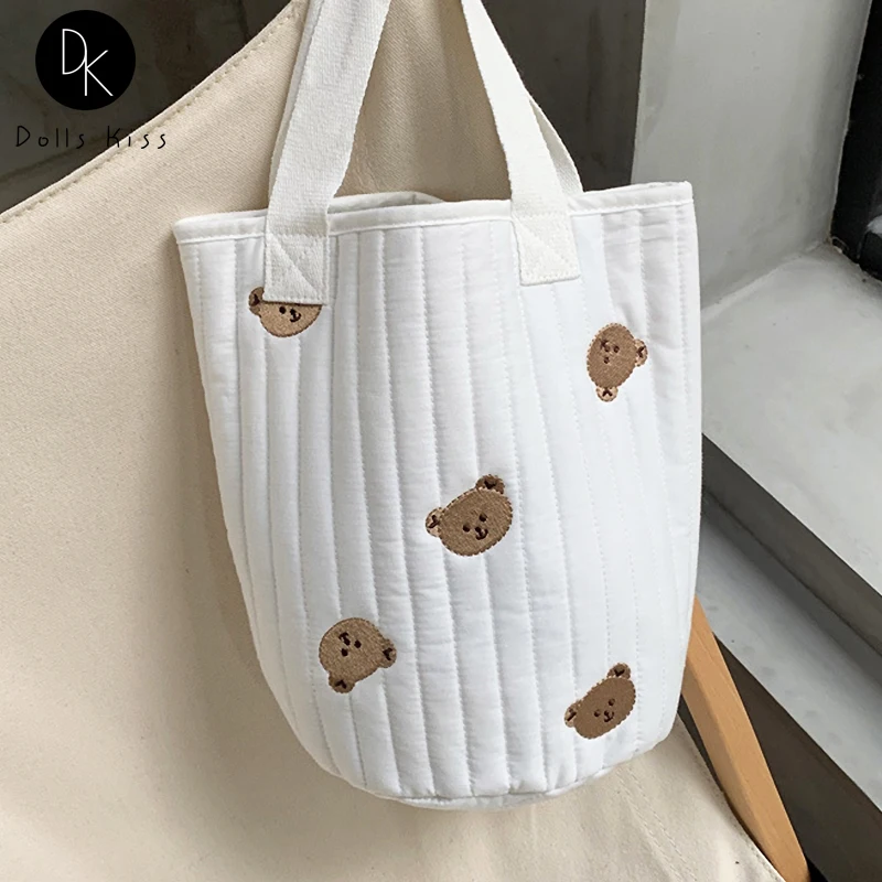 

Холщовая эко-сумка для девочек, Дамская милая сумка-мешок с вышивкой медведя, повседневная женская сумка для продуктов, Женский тоут для пик...