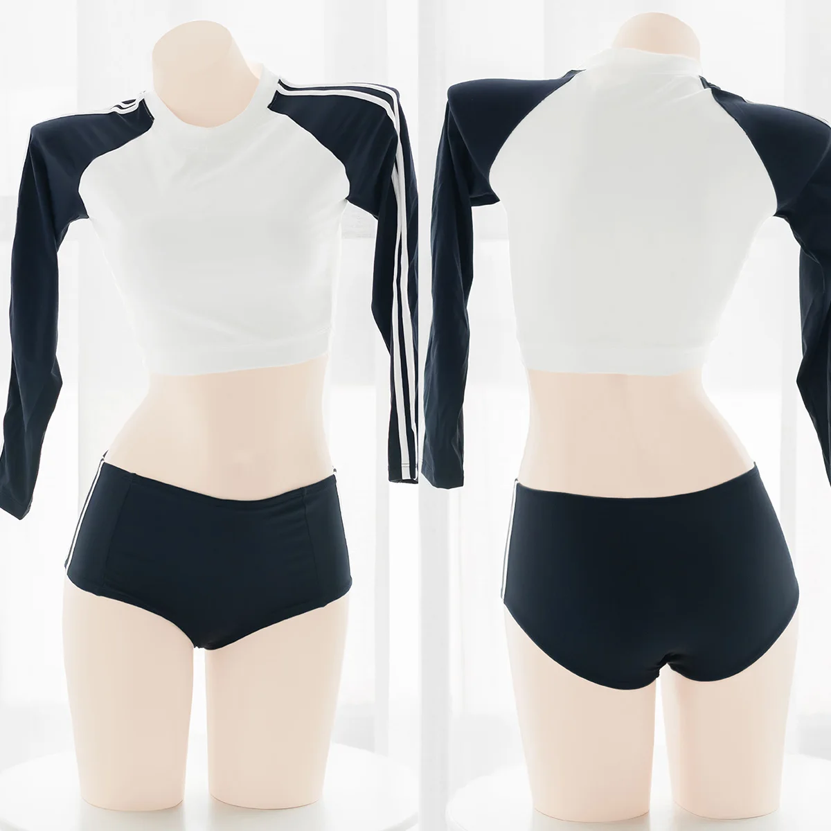

Japanese Girl Long Sleeve Gym Suit Sukumizu Female Swimsuit Sexy Women's Private Take Photo Swimwear Pajamas 2Pcs Lingerie Set