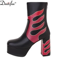 daitifegenuine leather womens short boots autumn and winter models contrast color stitching high heel elegant martin boots wome