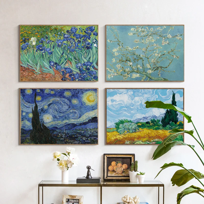 

Famous Artist Van Gogh Oil Painting Starry Sky Iris Flower Sunrise Landscape Canvas Painting Print Poster Picture Wall Decor