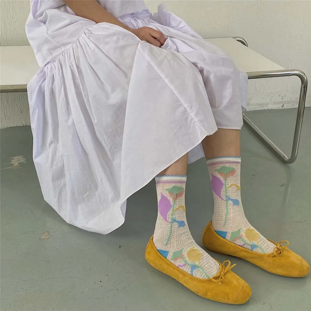 

Breathable Flower Lace Japanese Thin Women Sock Mesh Tube Socks Cotton