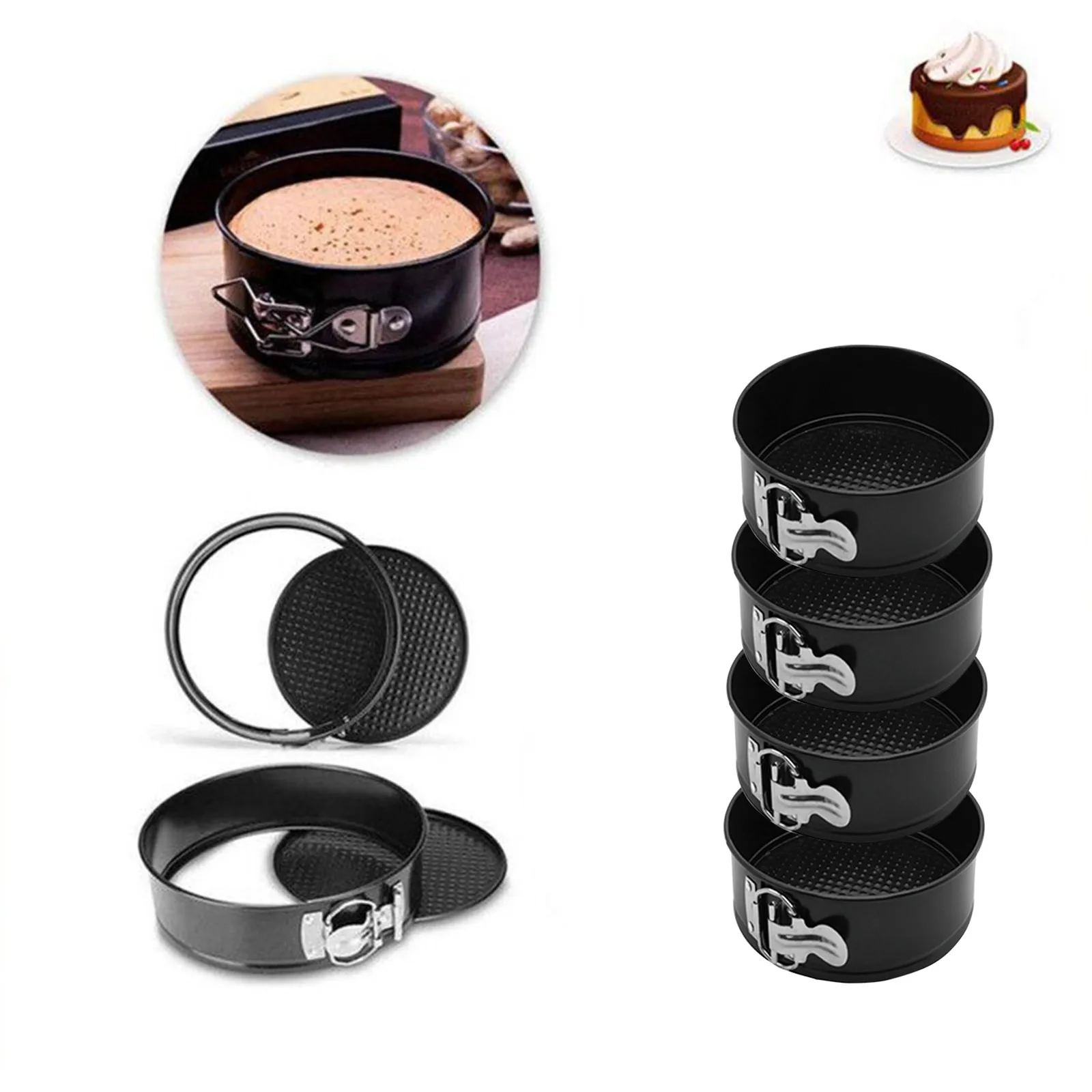 4Pieces 11x5cm Non Stick Cake Mold Baking Pan Tray Spring Form Round Bakeware Set Dishes Springform Pans For Home #41 |