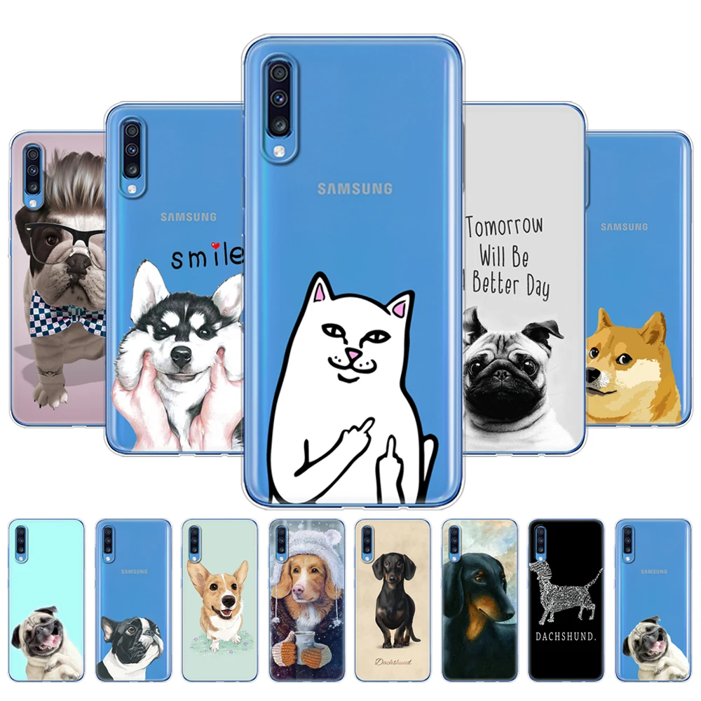 

For Samsung A70 Case 2019 Back Phone Cover For Samsung Galaxy A70 A705 A705F Silicon bumper Cute cat Dog husky akita bulldog