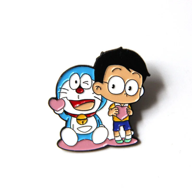 Родиевое покрытие Аниме Doraemon булавки и броши Милая брошь булавка лацкан рюкзак сумки значок одежда шляпа подарок для женщин детская мода ювелирные изделия - Окраска металла: Родиевое покрытие