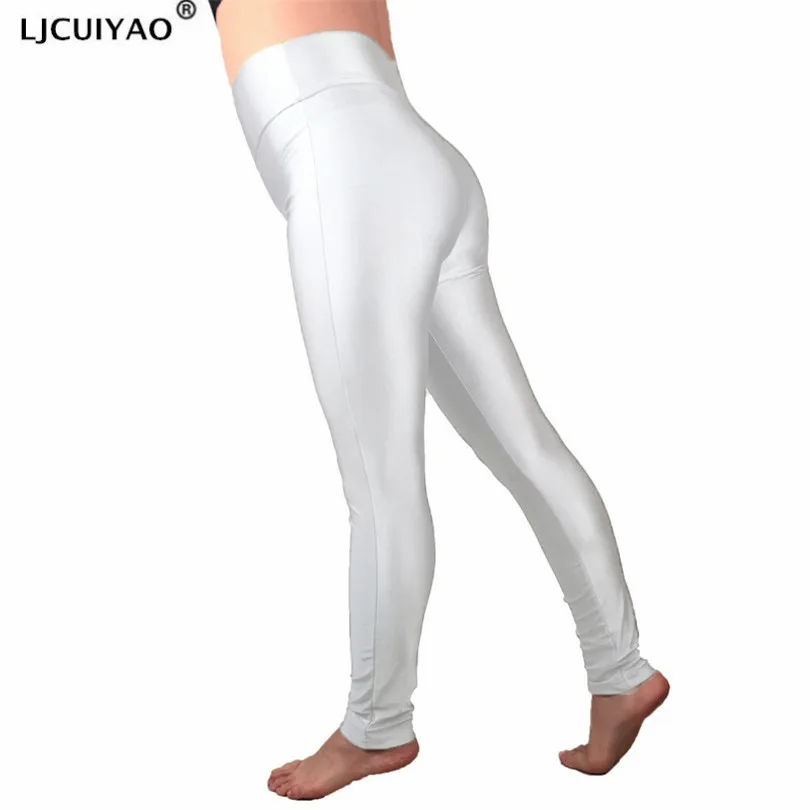 

LJCUIYAO повседневные женские леггинсы для фитнеса с высокой талией пуш-ап пэчворк флуоресцентные блестящие женские брюки длиной до щиколотки ...