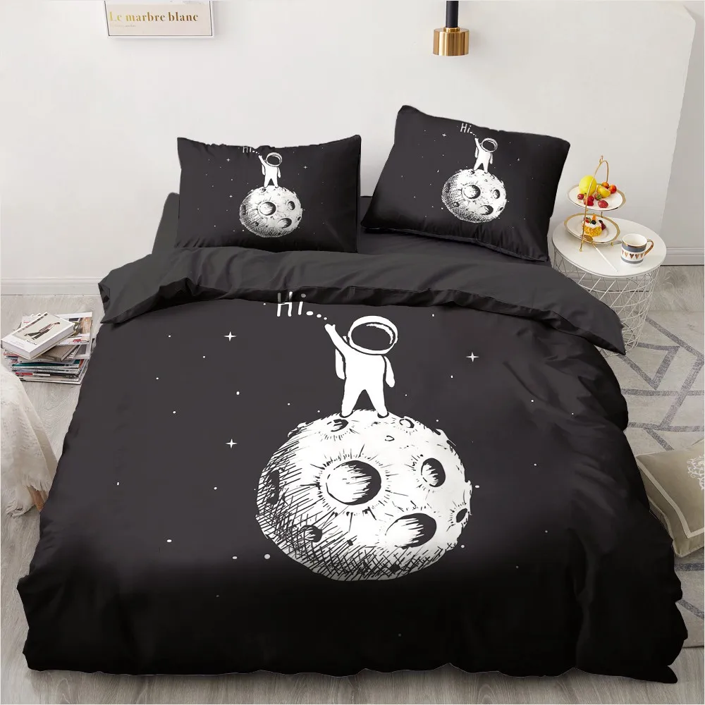 

3D Custom Design Cartoon Quilt Cover Sets Space Comforther Covers Pillow Covers Full Queen Double Single Size Black Home Textile