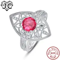 J.C Round Cut Ruby White Topaz 925 Sterling Silver Ring Size 6 7 8 9 Women Marquise Exquisite Fine Jewelry Gift