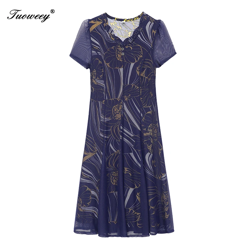 

Vintage Elegant Floral Print Pleated Round neck vestidos A-Line plus size 5XL Business Party Women Flare Swing Dress