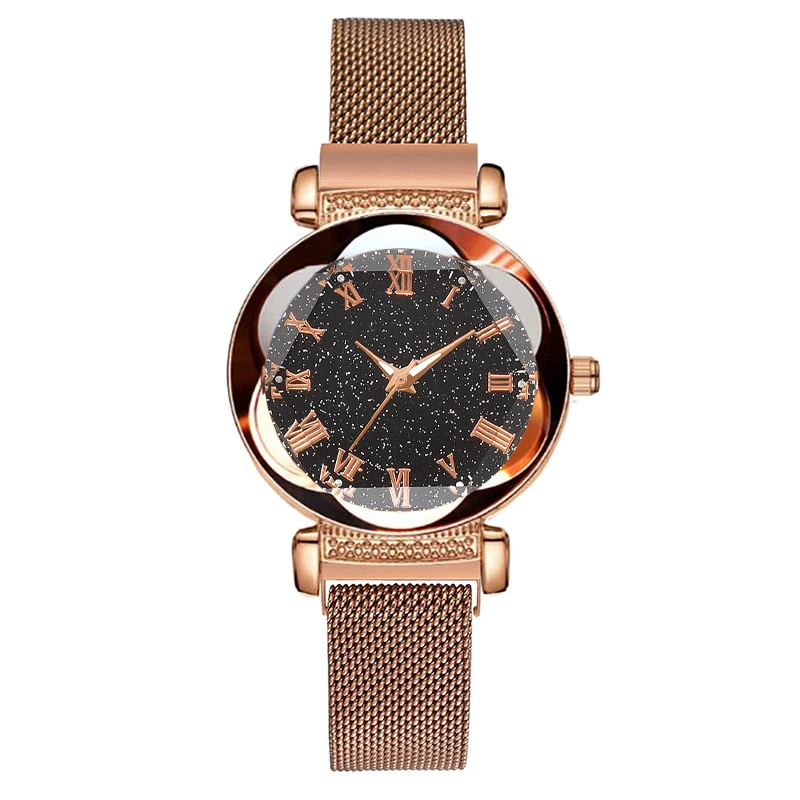 Rose Gold Лидер продаж, женские сетчатые часы с магнитной пряжкой, роскошные женские светящиеся кварцевые часы, Relogio Feminino, Прямая поставка - Цвет: Rose Gold