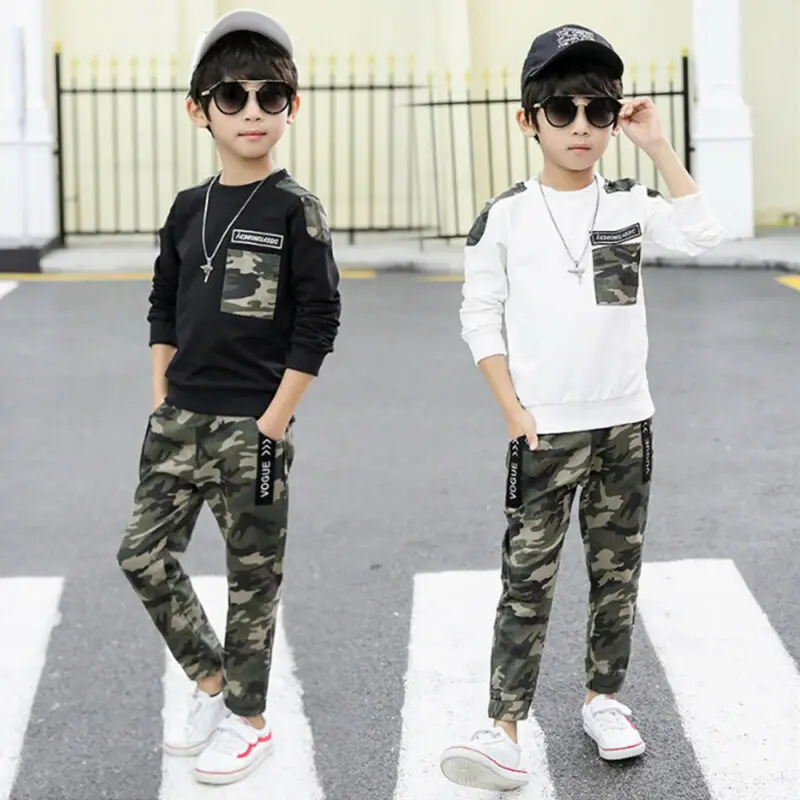 

2020 Brand New 2-9Y Toddler Kids Baby Boy Clothing Set Pocket Pullover Tops Camo Pant 2PCS Outfits Tracksuit Long Sleeve Outfits