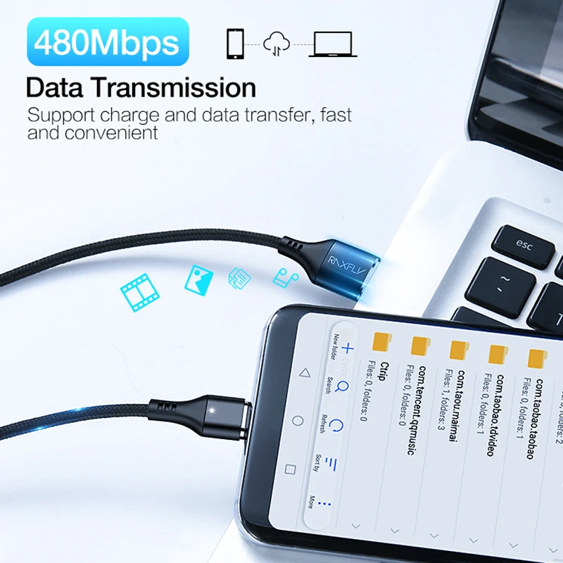 Магнитный кабель RAXFLY Micro USB Type C для iPhone быстрой зарядки 1 м 3 А магнитное зарядное