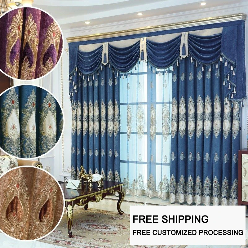 Европейский и американский стиль шенилловая ткань Флокированная вышивка окна