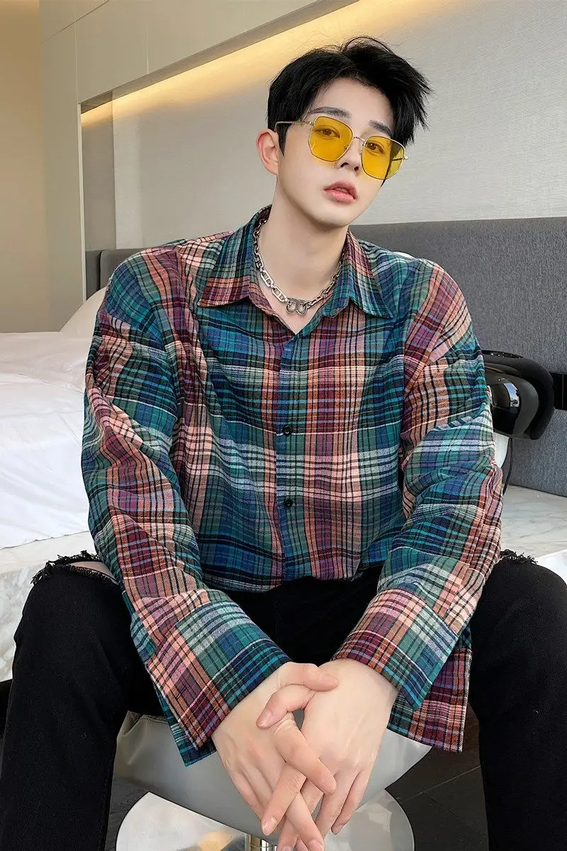 

Men's long-sleeved shirts 2021 spring autumn new plaid shirts men retro plaid all-match long-sleeved shirts youth men clothing