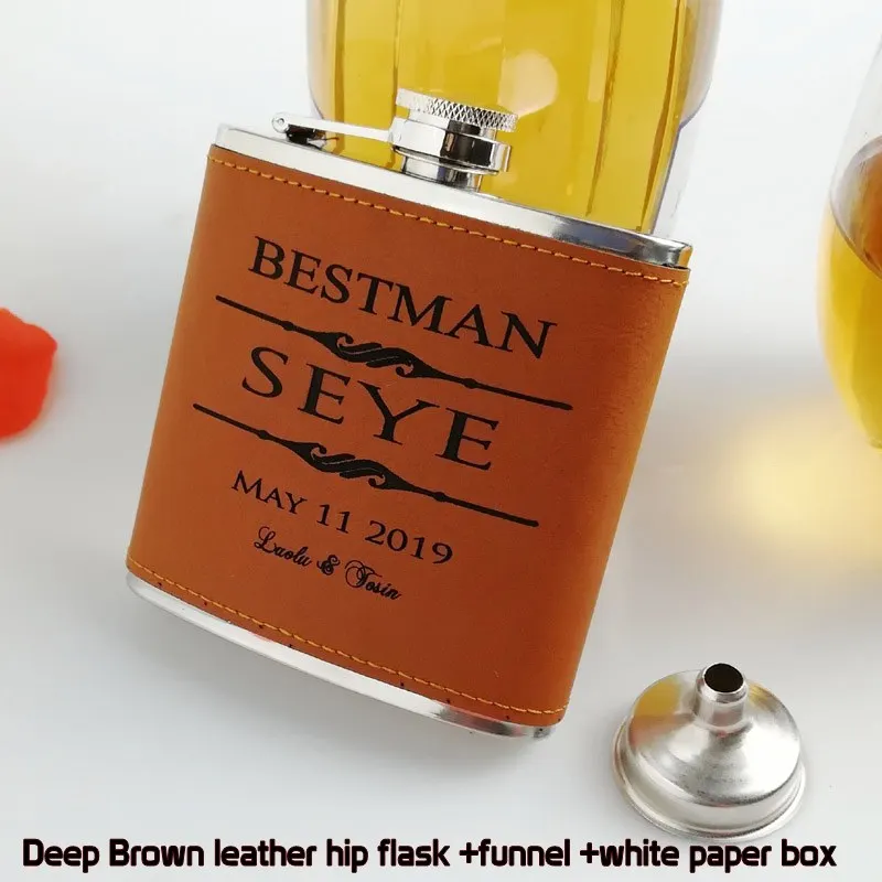 deepbrown paper box 6 унций коричневый кожаный фляжка хип фляжка, Персонализированная Выгравированная, жениха или шафера или лучшего мужчины подарок, подарок на день рождения - Цвет: deepbrown paper box