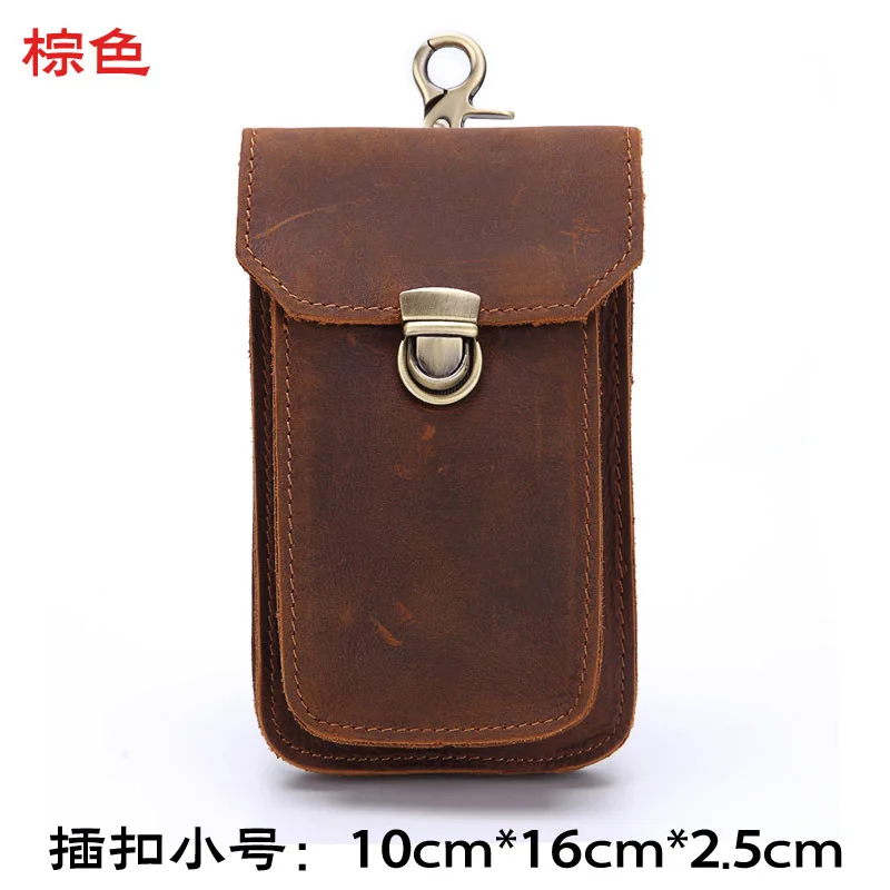 European and American retro men's leather belt bag pouch, first layer cowhide, mobile phone bag storage bag