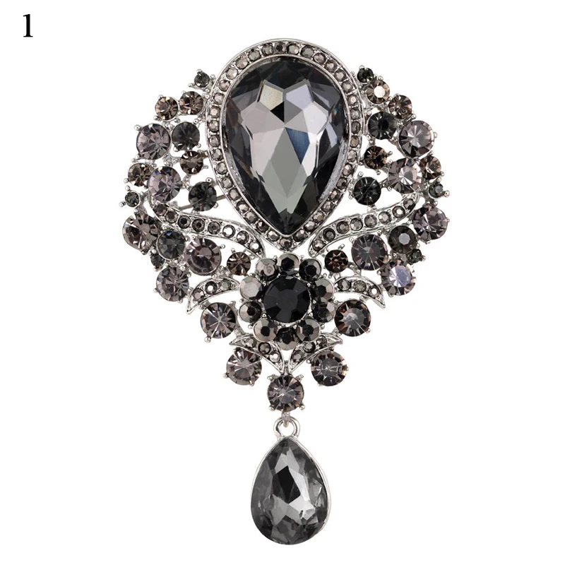 

Elegant Design Brooches Large Crystal Diamante Rhinestones Teardrop Dangle Wedding Bridal Brooch Pins Accessories Women Jewelry