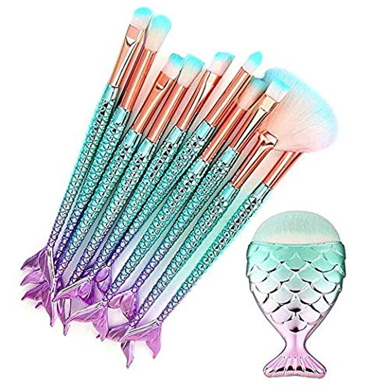 

Mermaid Makeup Brushes, Professional Makeup Brush Set Foundation Face Powder Eyeshadow Blending Blush Brush Color Cosmetic Kits