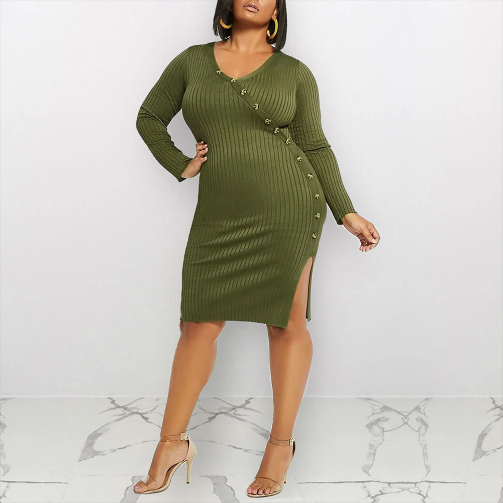 Fadzeco/Лидер продаж сезон осень зима платье с v образным вырезом и длинными рукавами