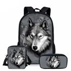 Школьный рюкзак для мальчиков и девочек, детский ортопедический ранец с 3D-принтом волка, сумка для книг, школьный карандаш, 3 шт.компл.