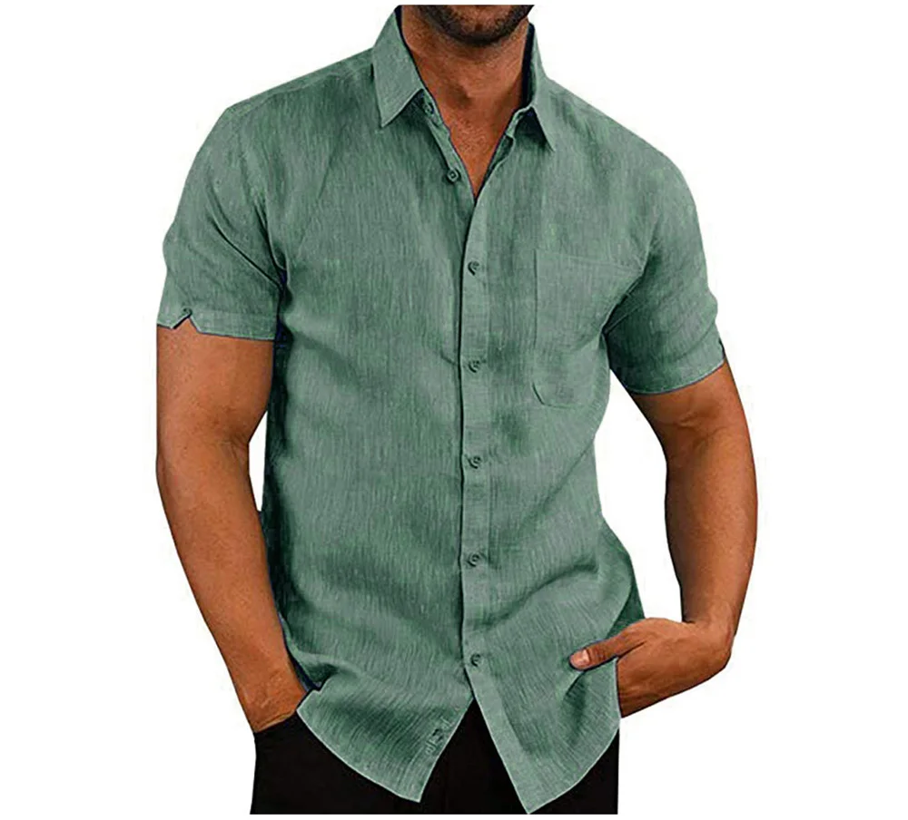 

New Summer Men's Shirts Casual Male Linen Short Sleeve Shirts Mens Solid Color Breathable Business Shirt Clothing
