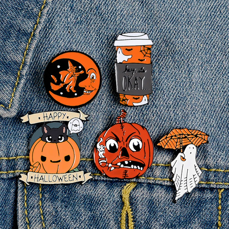 Хэллоуин ужас эмаль броши для Для женщин мужчин обувь в виде приведения и тыквы с