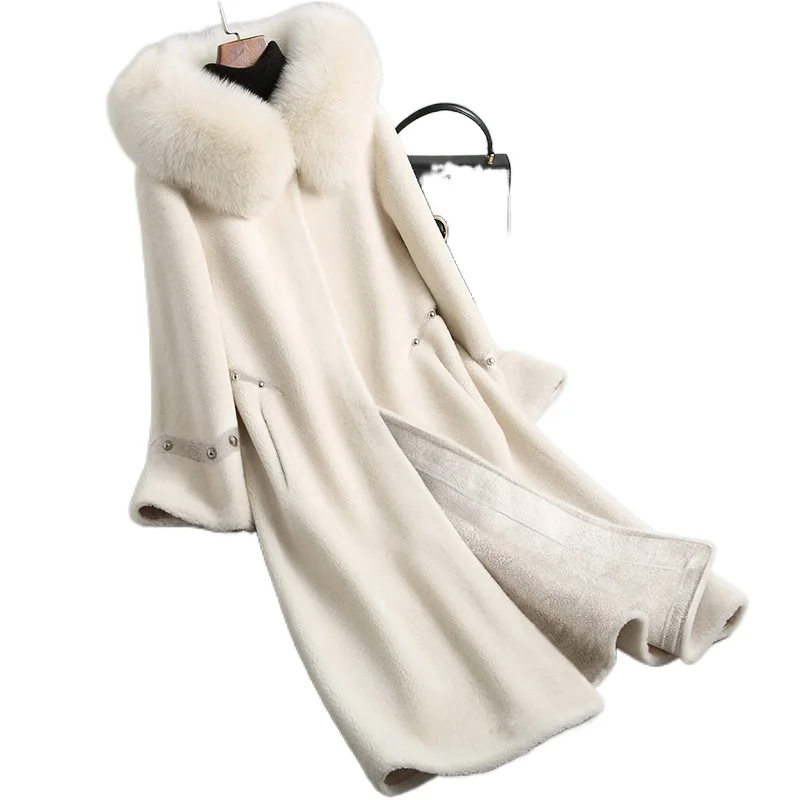 

2021 Winter Real Fur Coat 100% Wool Clothes Women Fox Fur Collar Long Women's Jacket Mujeres Abrigos Female Over Size parka